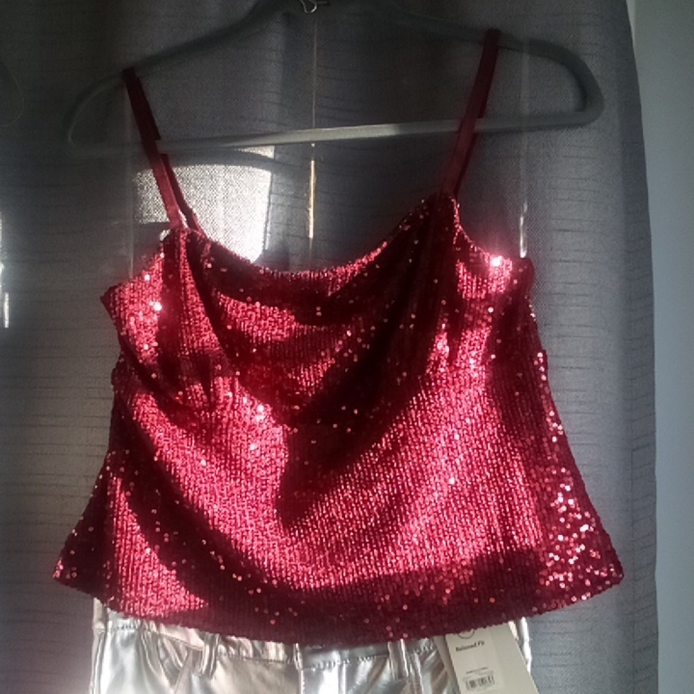 Sequin Sparkling Women's RED strappy halter top